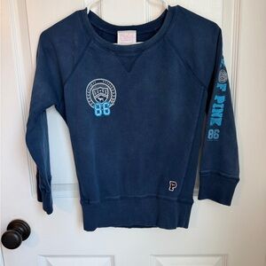 PINK Victoria's Secret Navy Sweatshirt with Light Blue 86 Accent S Y2K